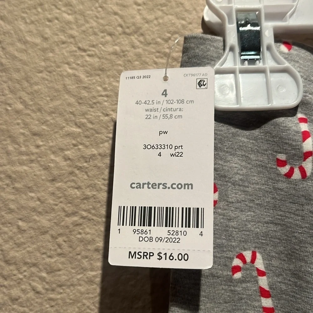 New Carter’s Kid Girls Candy Cane Christmas Leggings Size 4 NWT